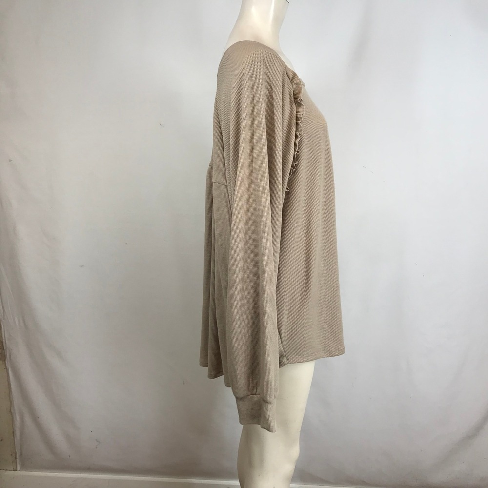 LIKE LOVE Tan Waffle Knit Ruffle Sleeve Long Sleeve Top Women's 2X - Picture 4 of 8